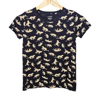 J Crew Broken In Tee Womens Size SX Blue Cheeta Print Short Sleeve 100% Cotton